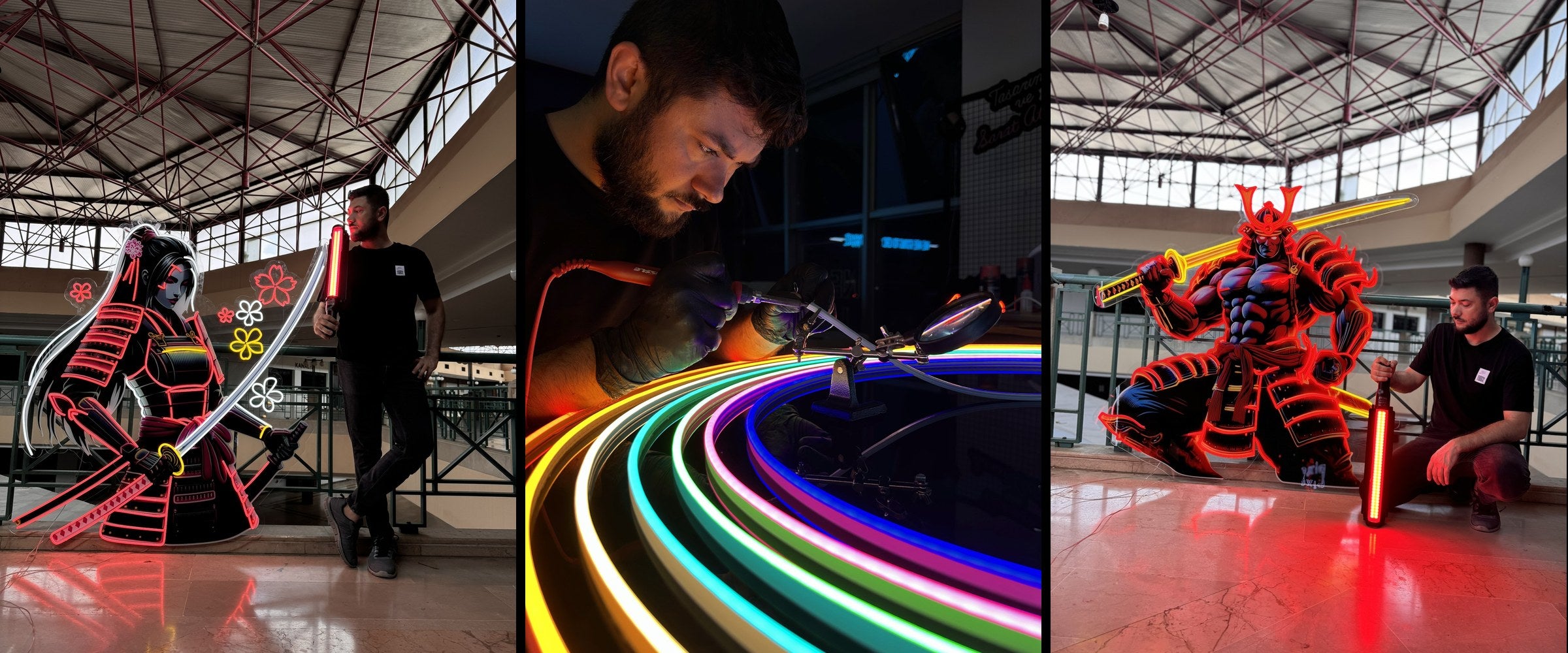Two Pixel Gallery dev neon samuray heykelleri ve neon uretim atolyesi