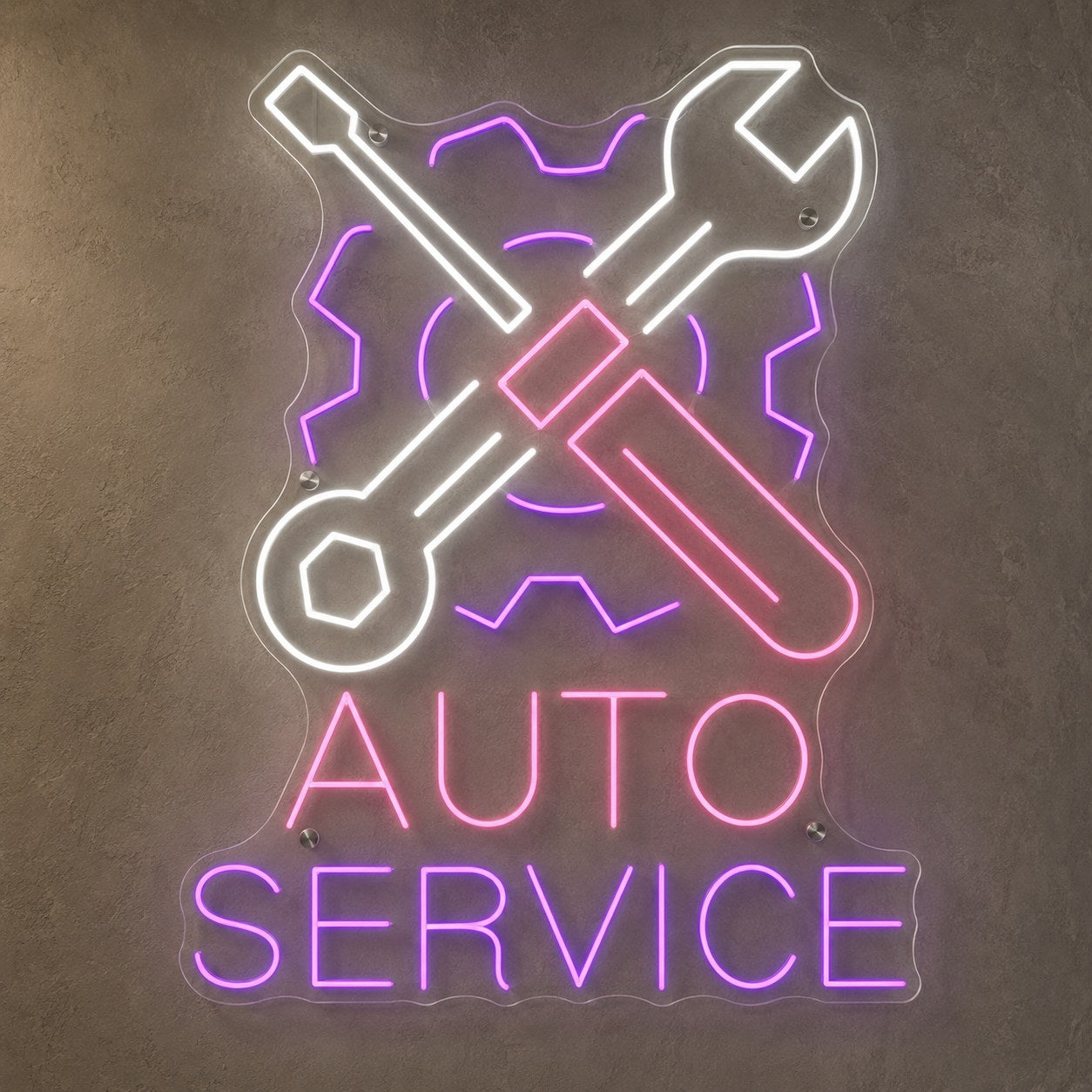 Auto Service neon LED tabela, oto servis ve tamirhane için 70x55 cm