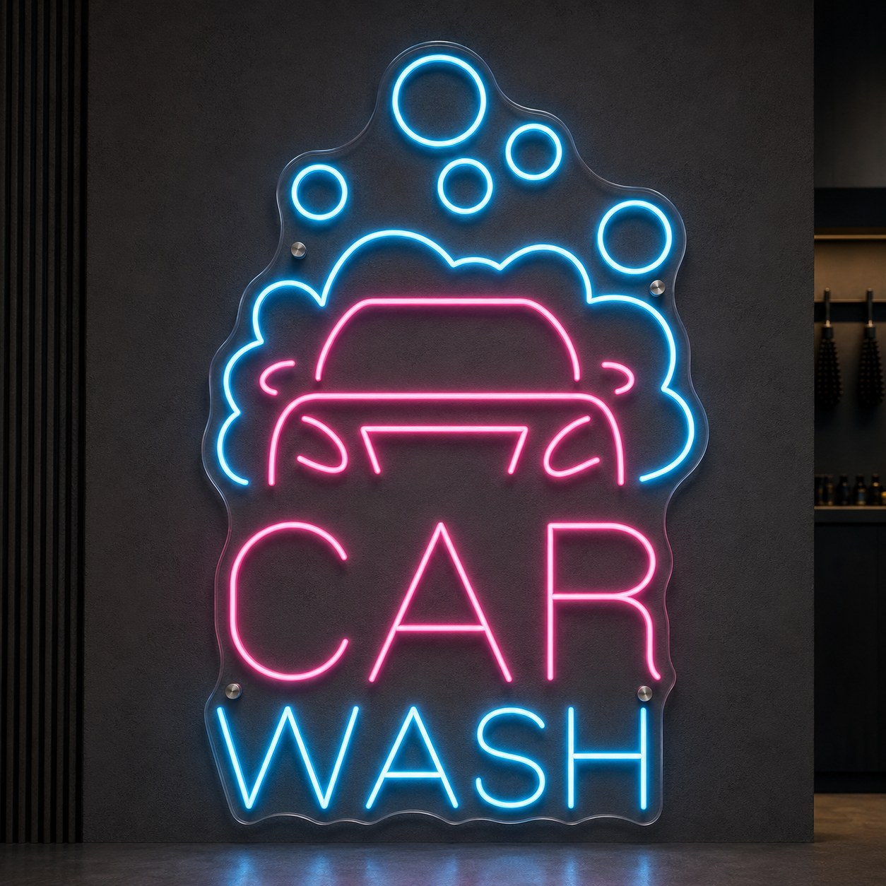 Car Wash neon LED tabela, oto yıkama işletmeleri için 70x45 cm