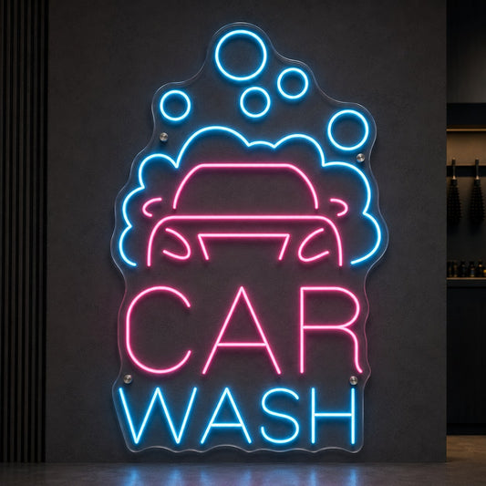 Car Wash neon LED tabela, oto yıkama işletmeleri için 70x45 cm