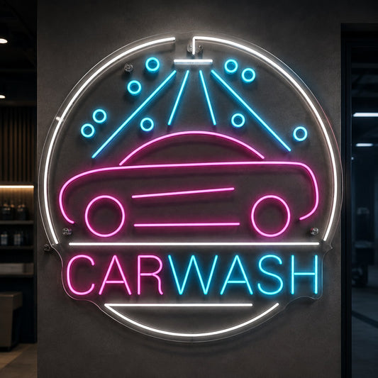 CarWash daire neon LED tabela, oto yıkama için 100x100 cm