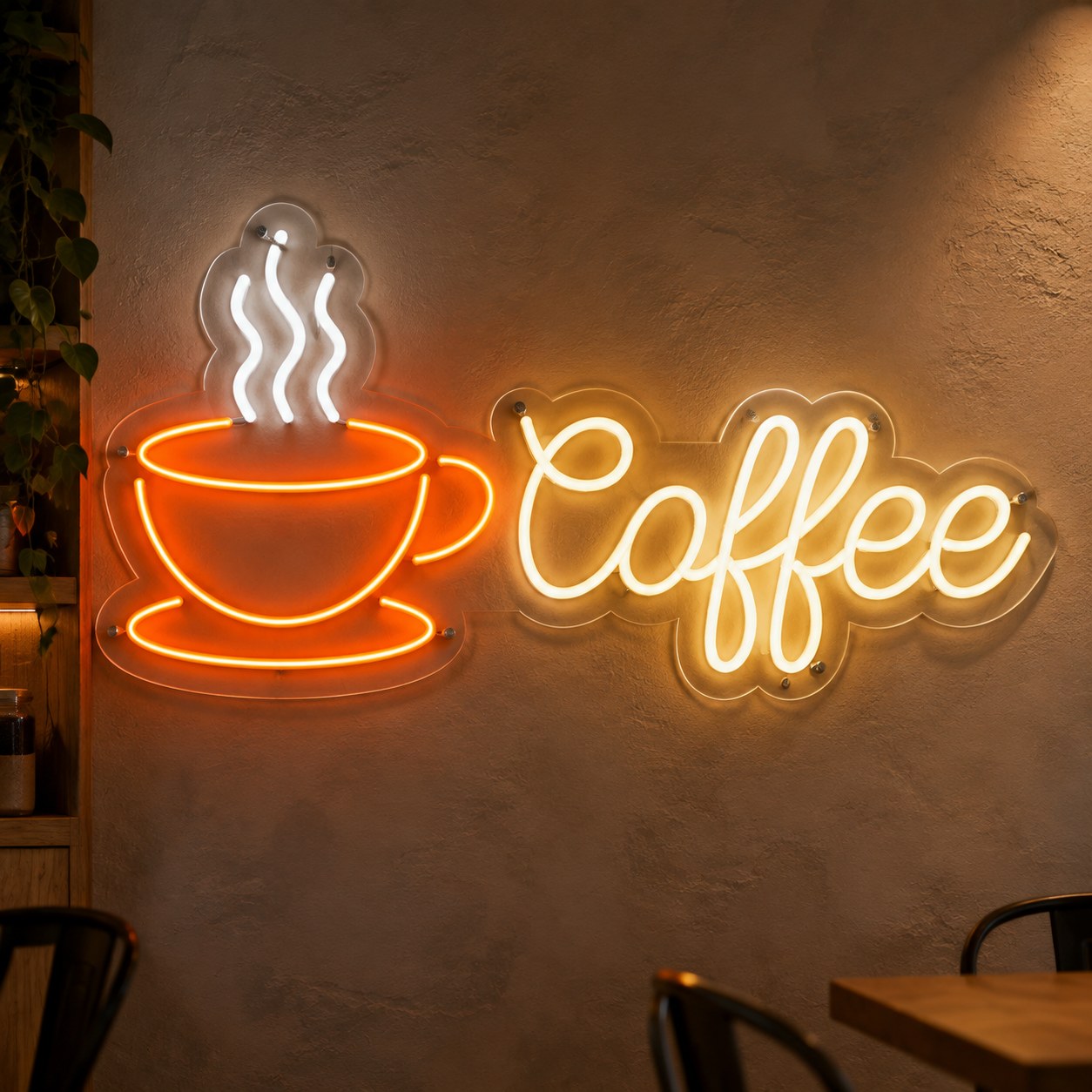 Coffee yazılı kahve fincanı neon LED tabela, kafe ve kahveciler için