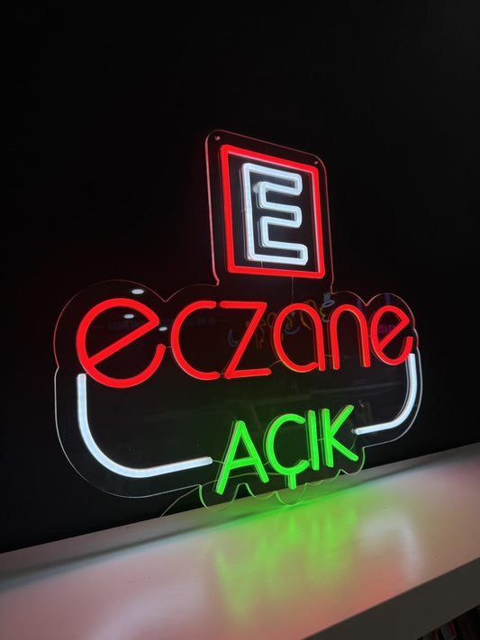 Eczane için AÇIK yazılı neon LED vitrin tabelası