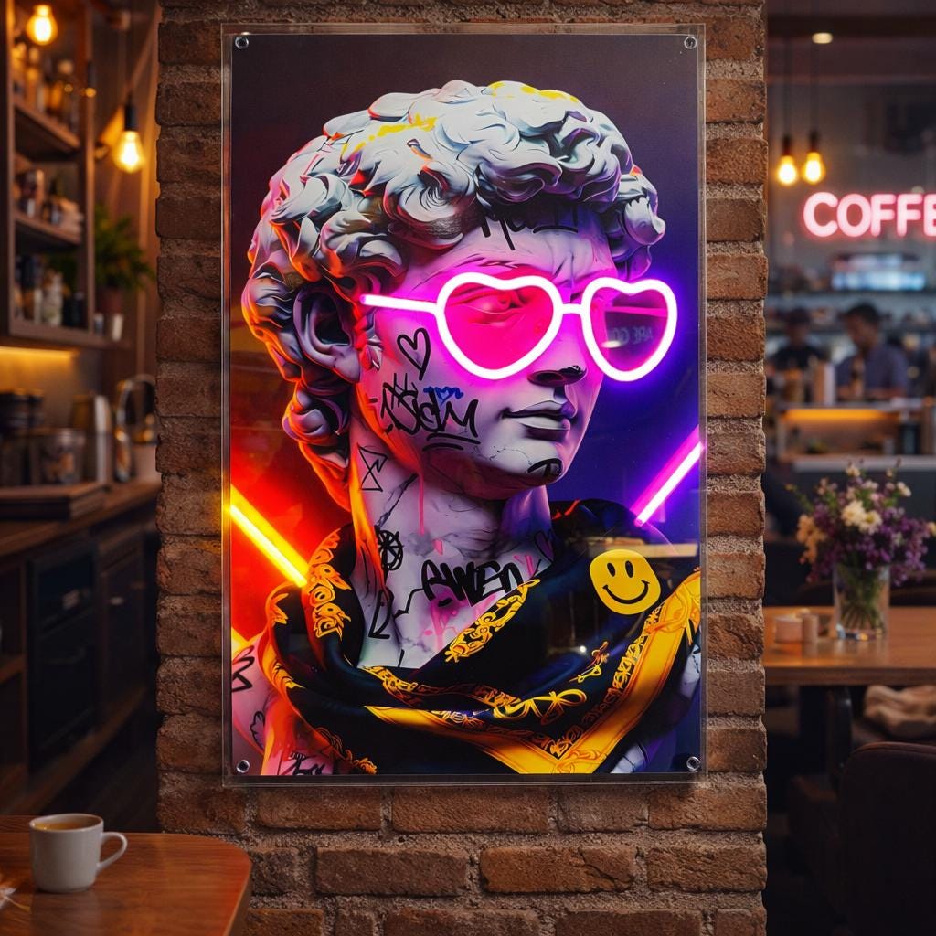 David Neon Art Wall Decor | Modern Graffiti Statue LED Sign | Pop Art Neon Wall Light