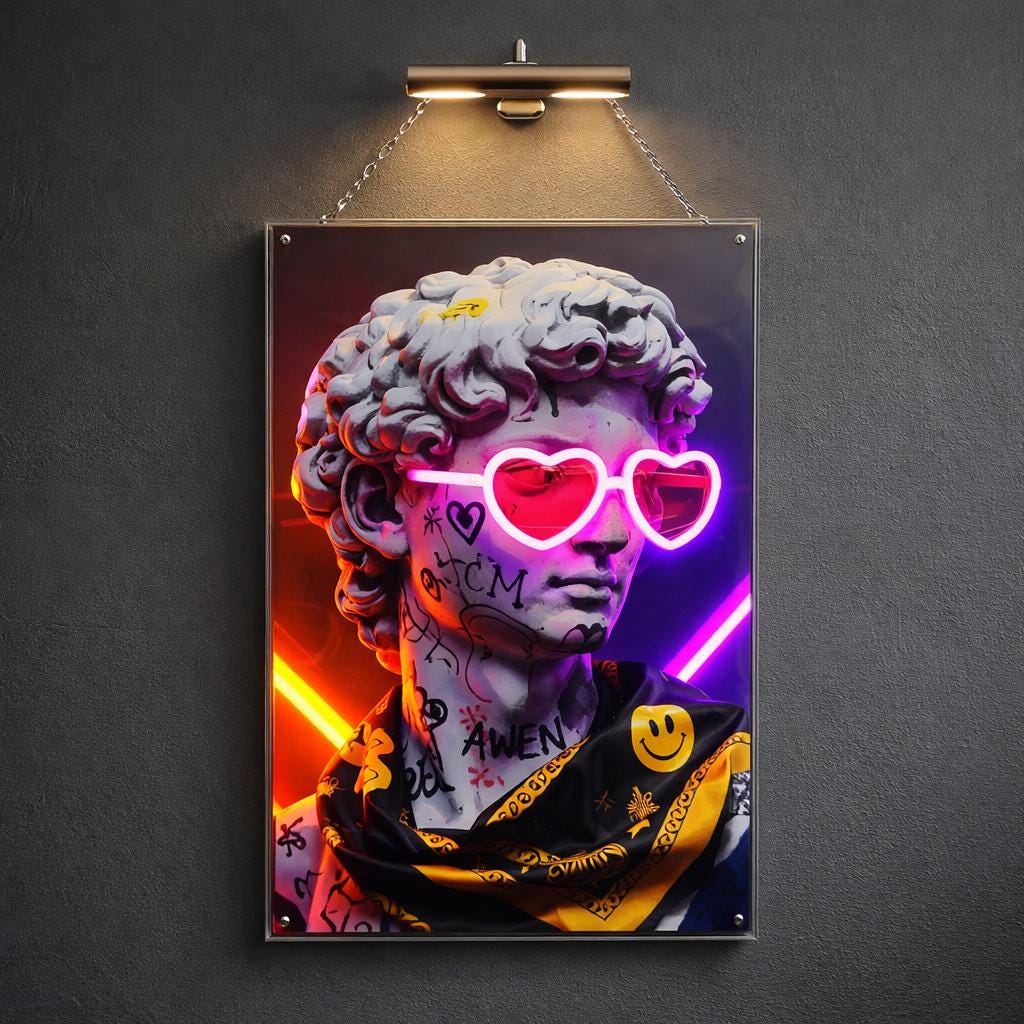 David Neon Art Wall Decor | Modern Graffiti Statue LED Sign | Pop Art Neon Wall Light