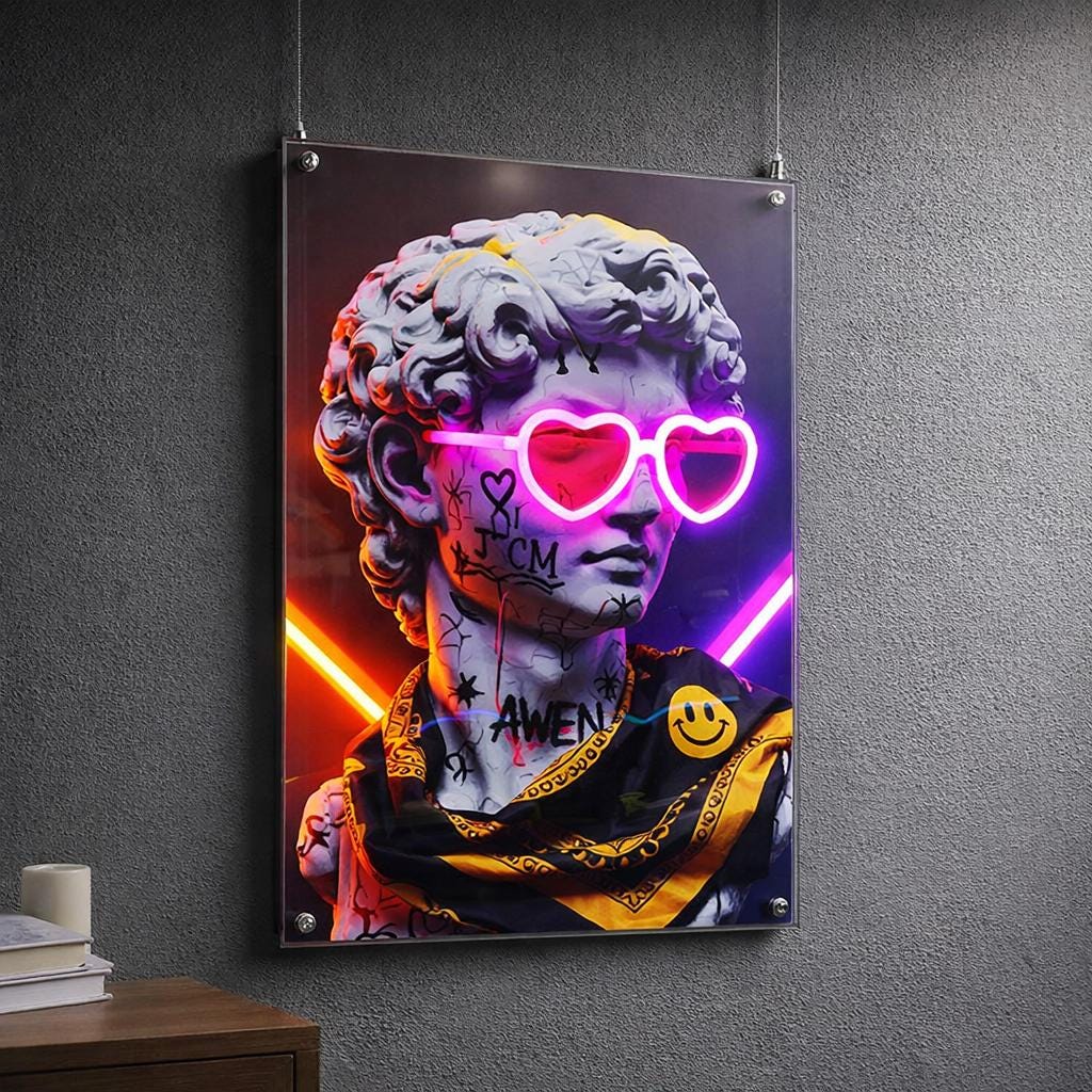 David Neon Art Wall Decor | Modern Graffiti Statue LED Sign | Pop Art Neon Wall Light