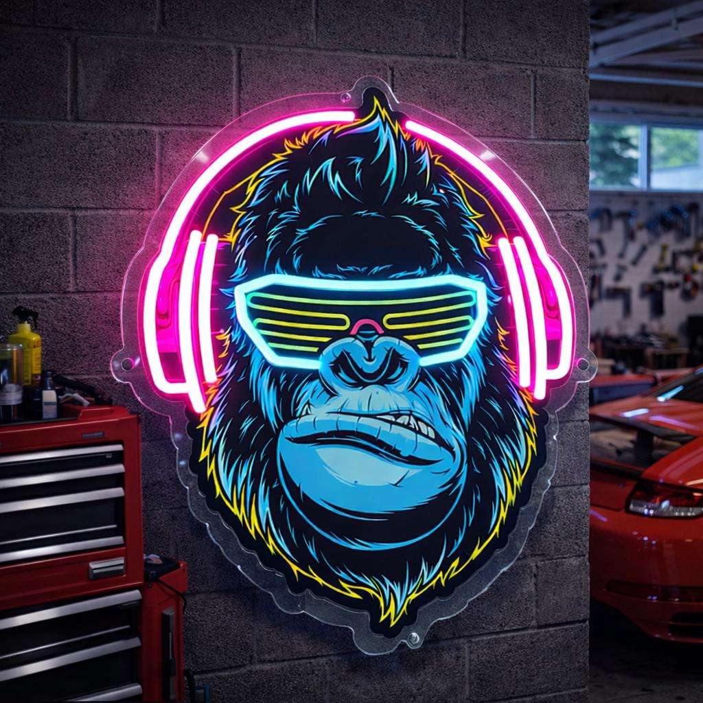 Cyber Gorilla Neon Sign | Gamer LED Wall Decor | Retro Futuristic Neon Light
