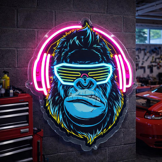 Cyber Gorilla Neon Sign | Gamer LED Wall Decor | Retro Futuristic Neon Light
