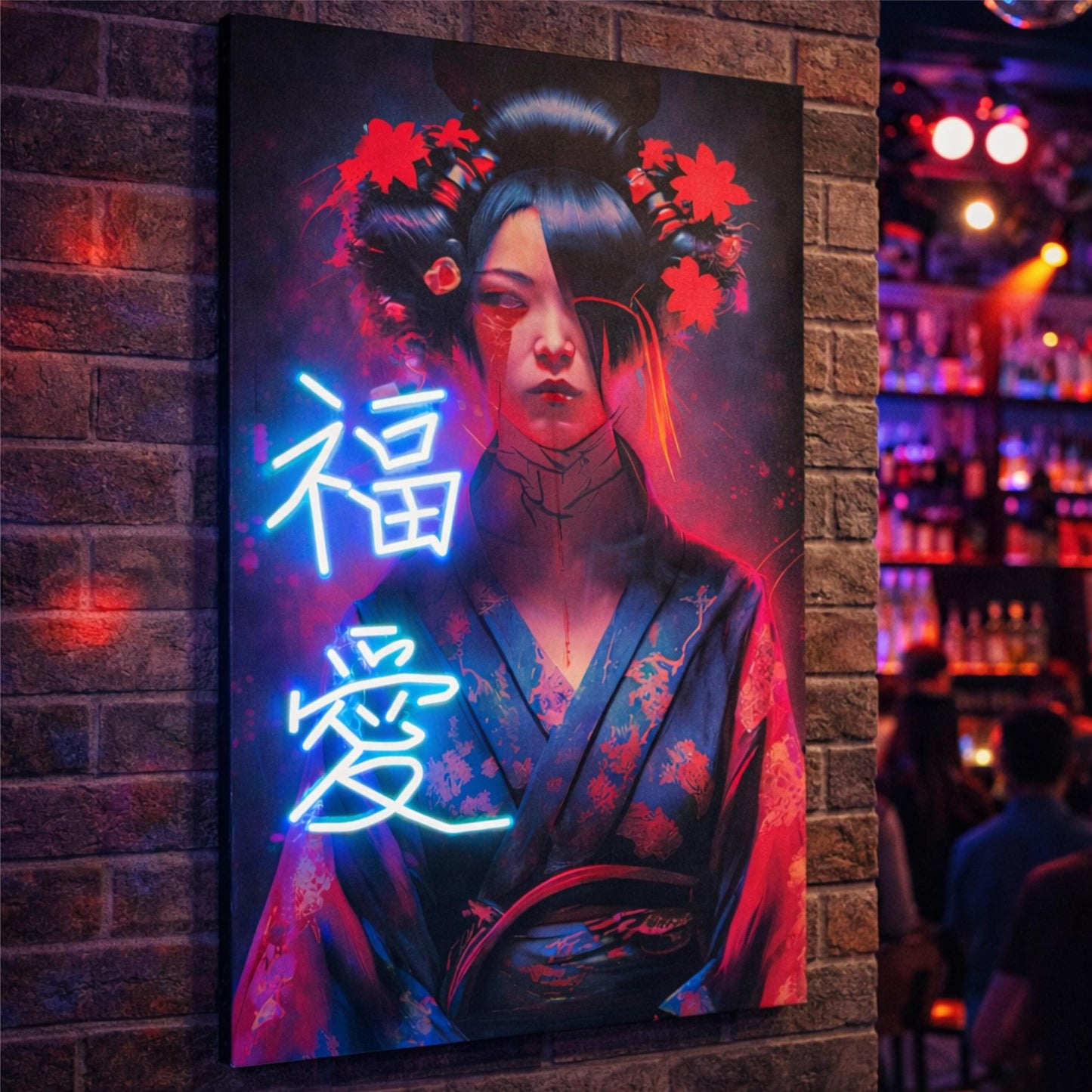 Japanese Geisha Neon Art Wall Decor | Premium LED Canvas Frame