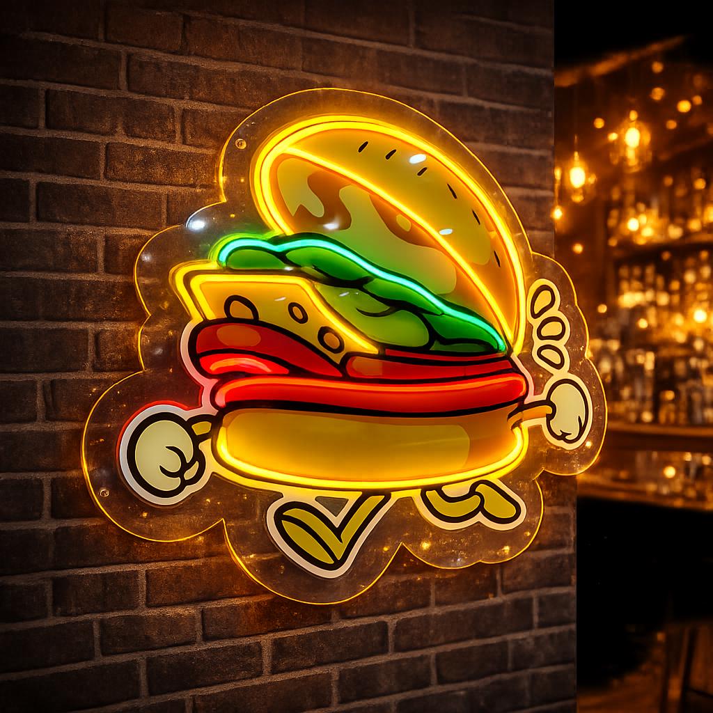 Funny Burger Neon Sign | Fast Food LED Wall Decor | Restaurant & Café Neon Light