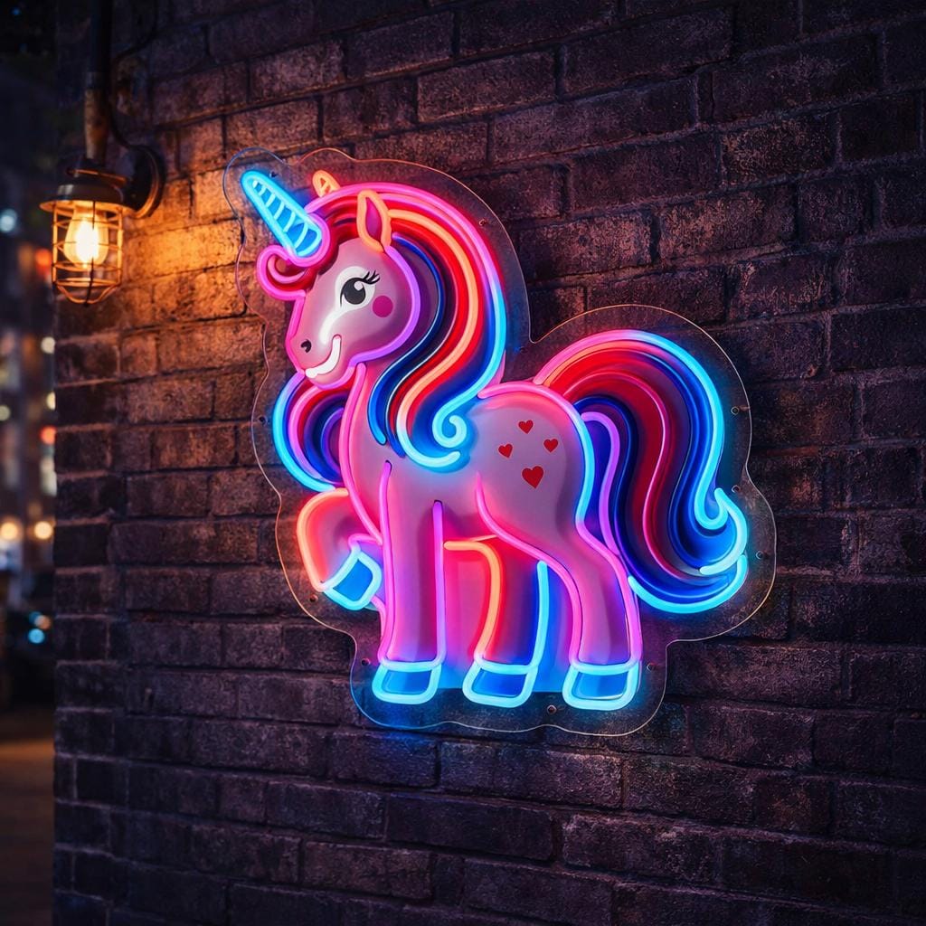 Cute Unicorn Neon Sign | Fantasy LED Wall Decor | Kids Room Neon Light