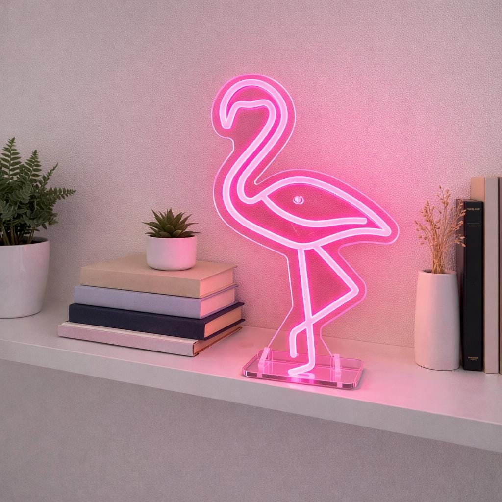 Pink Flamingo Neon LED Table Lamp, Home Office Decor