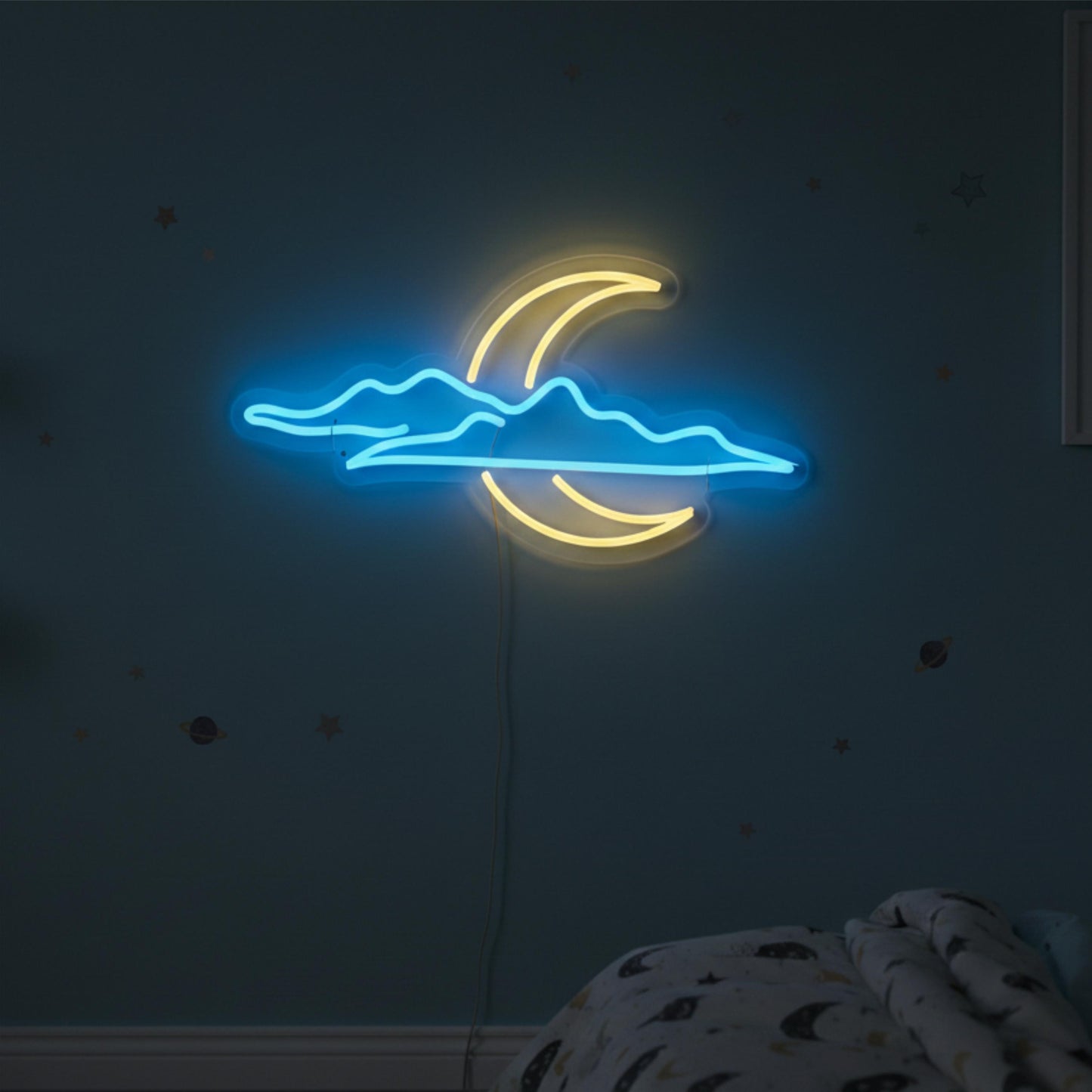 Moon & Cloud Neon Sign | Celestial LED Wall Decor | Modern Neon Light