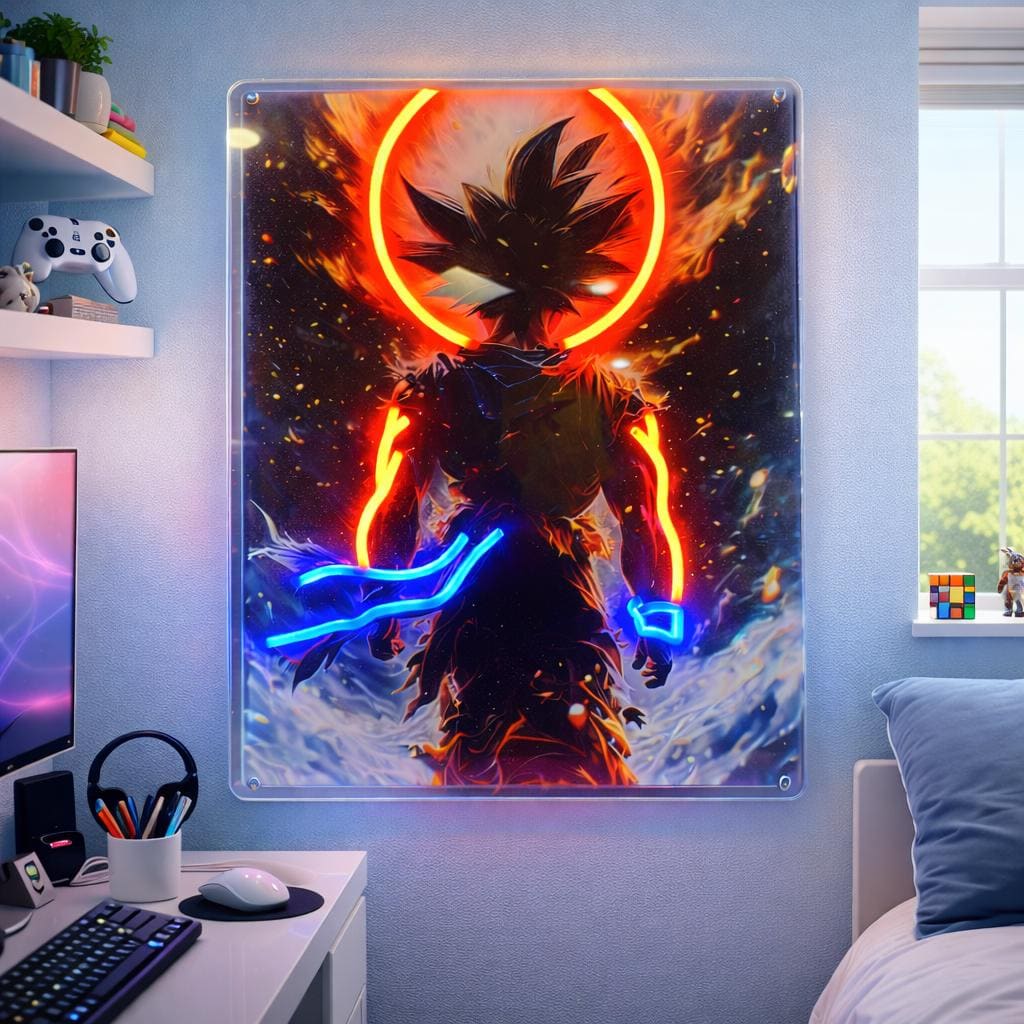 Anime Neon LED Sign, Fire Aura Character, Gamer Room Decor
