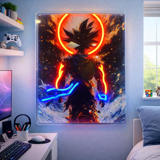 Anime Neon LED Sign, Fire Aura Character, Gamer Room Decor
