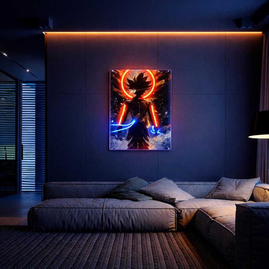 Anime Neon LED Sign, Fire Aura Character, Gamer Room Decor