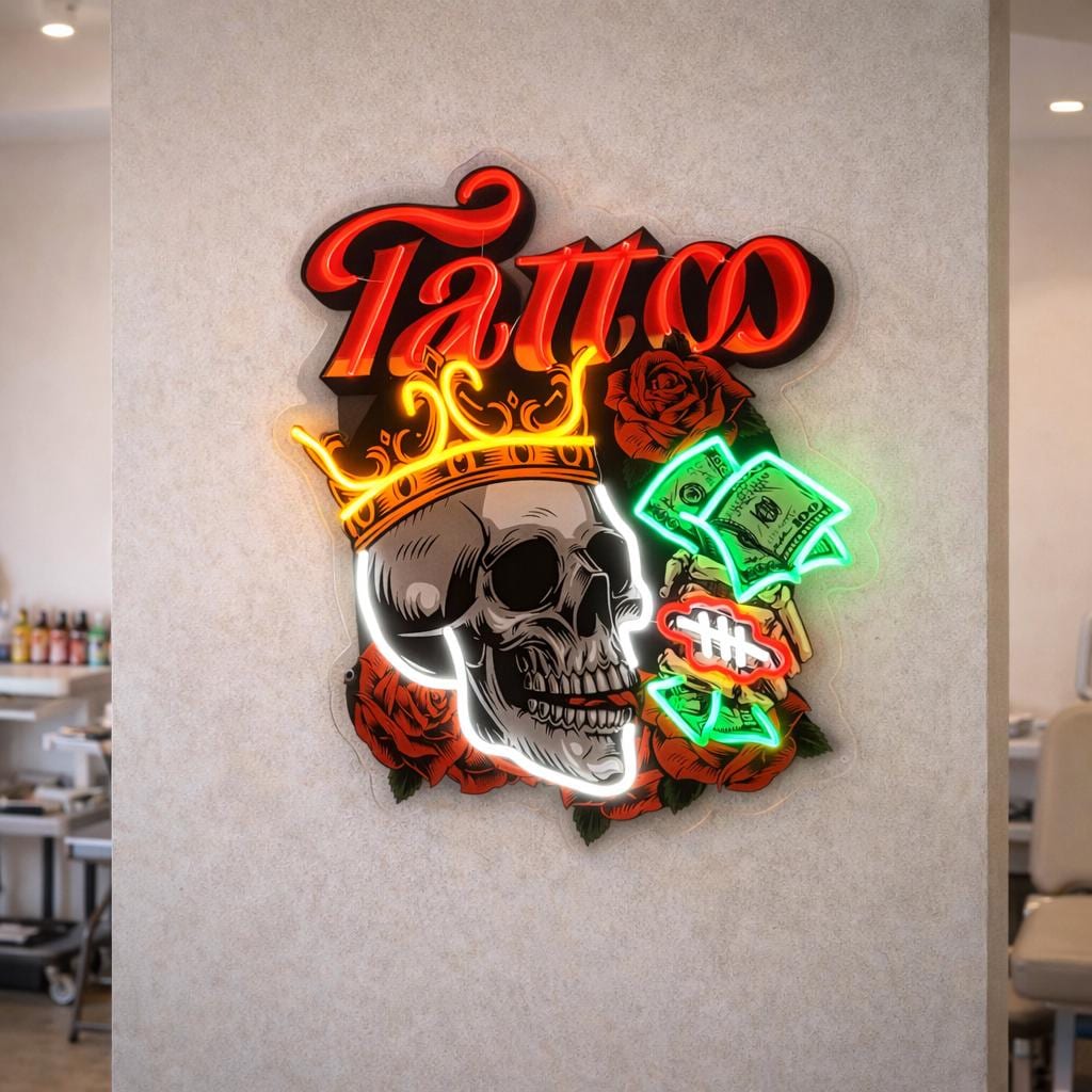 Tattoo Skull Neon Sign
