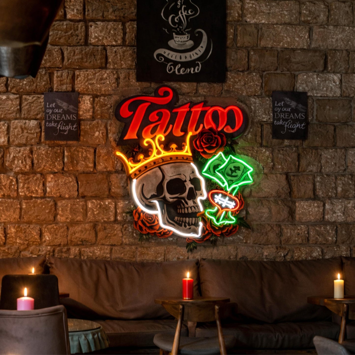 Tattoo Skull Neon Sign
