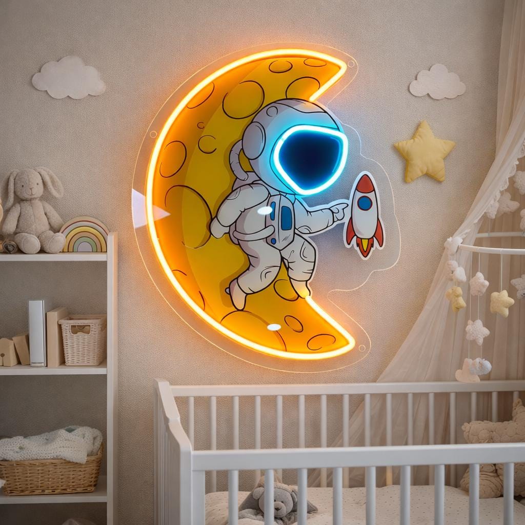 Moon Astronaut Neon Sign