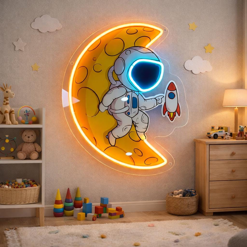 Moon Astronaut Neon Sign
