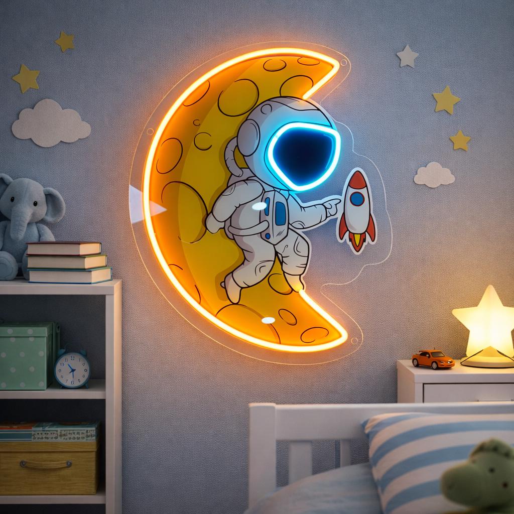 Moon Astronaut Neon Sign