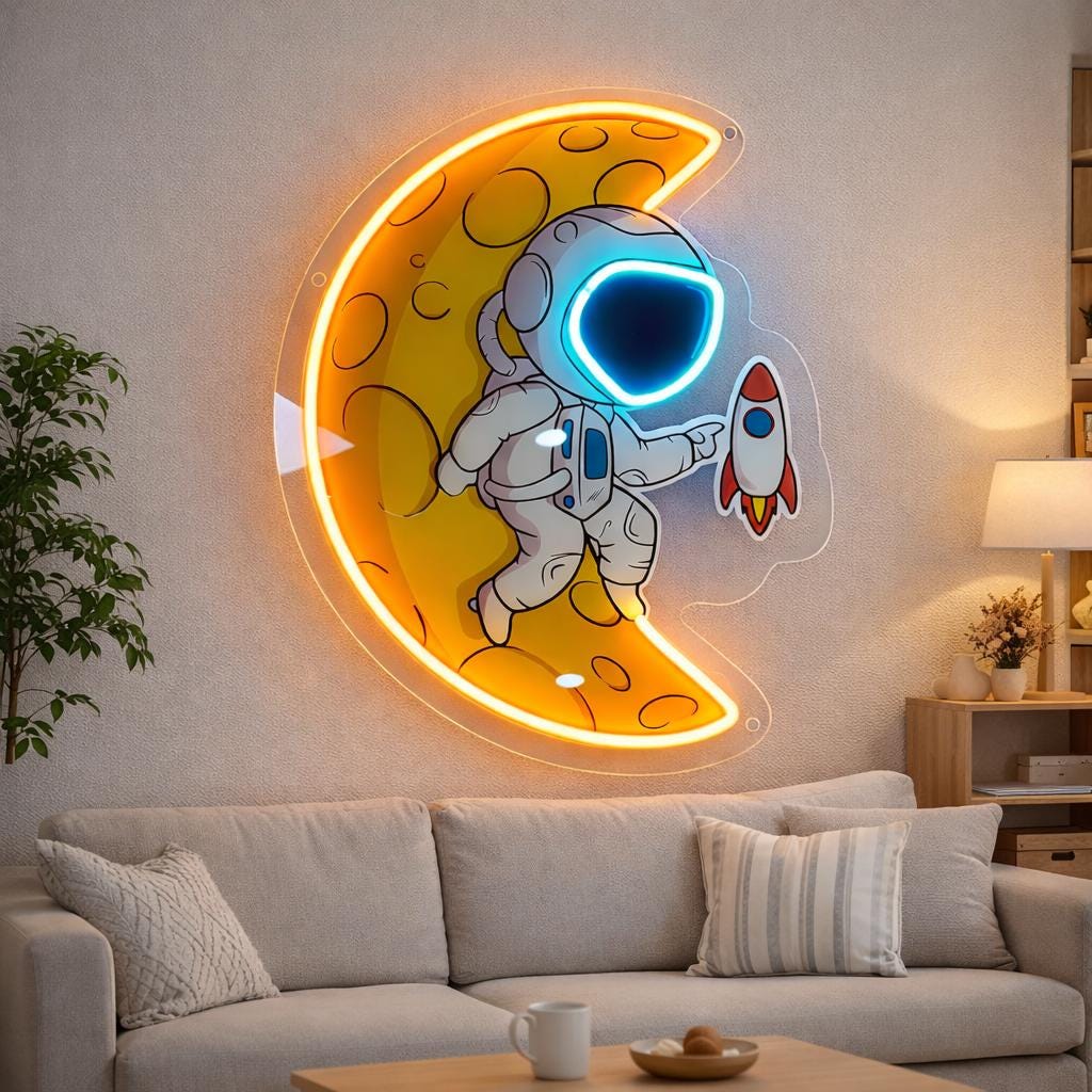 Moon Astronaut Neon Sign