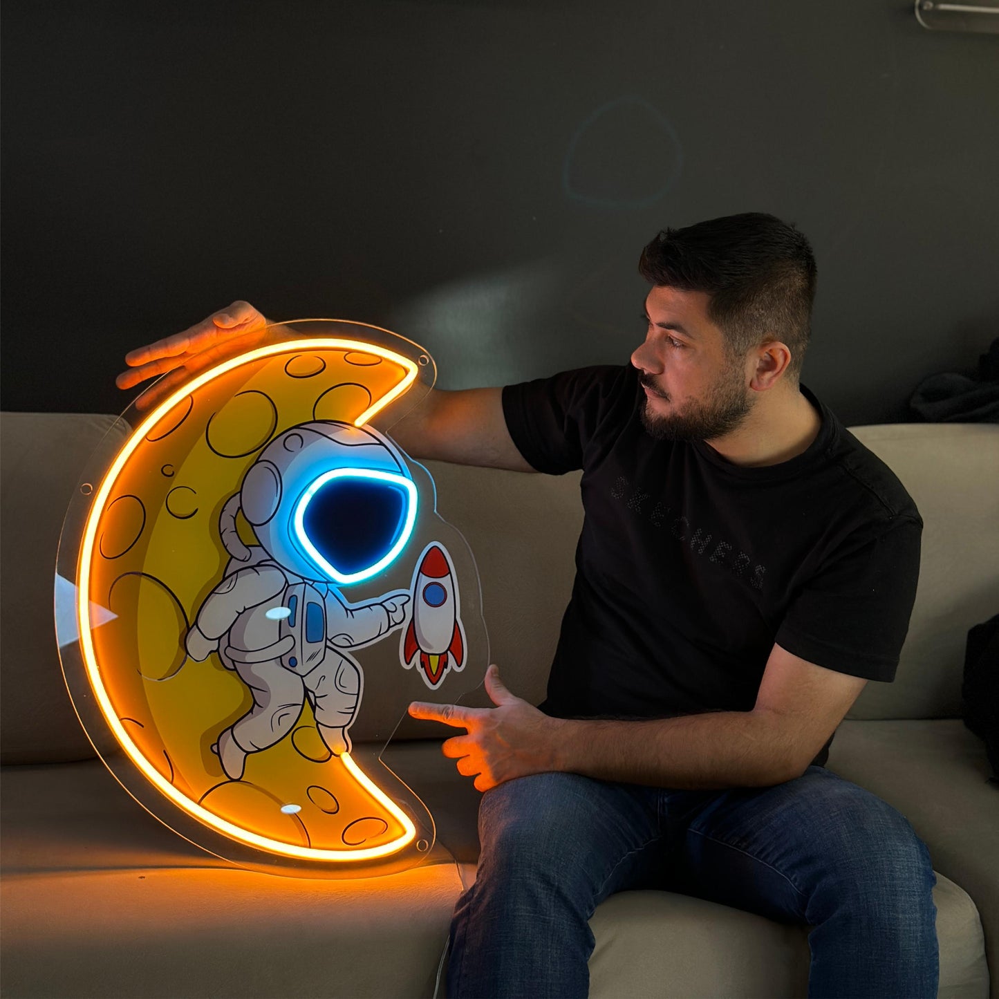 Moon Astronaut Neon Sign