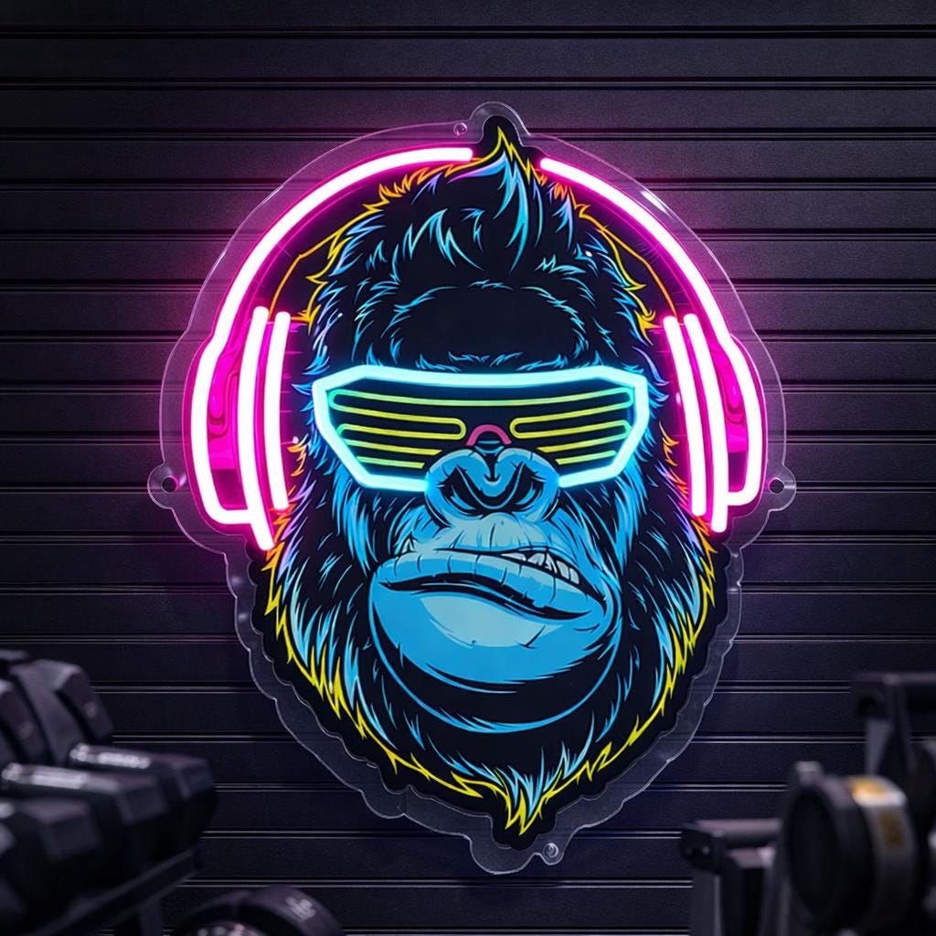Cyber Gorilla Neon Sign | Gamer LED Wall Decor | Retro Futuristic Neon Light