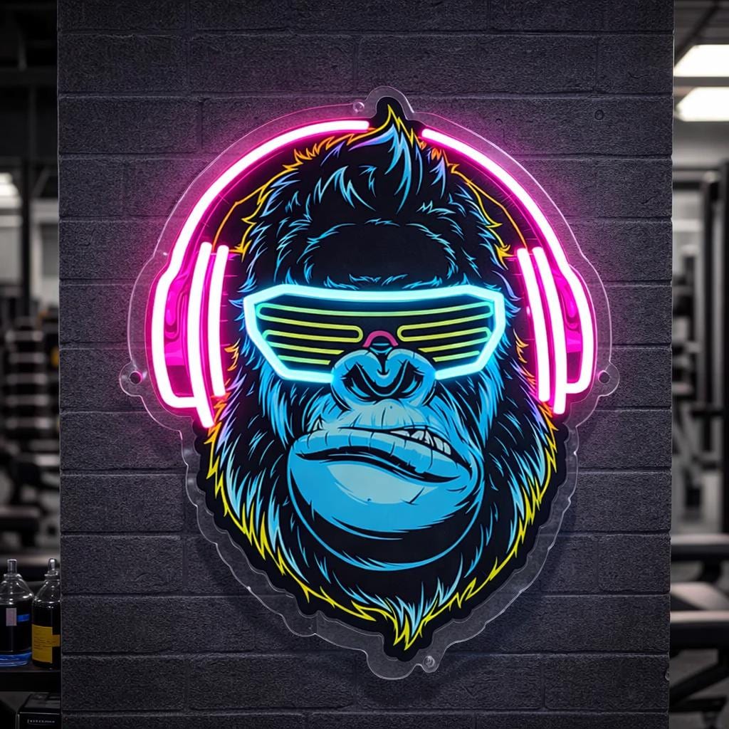 Cyber Gorilla Neon Sign | Gamer LED Wall Decor | Retro Futuristic Neon Light