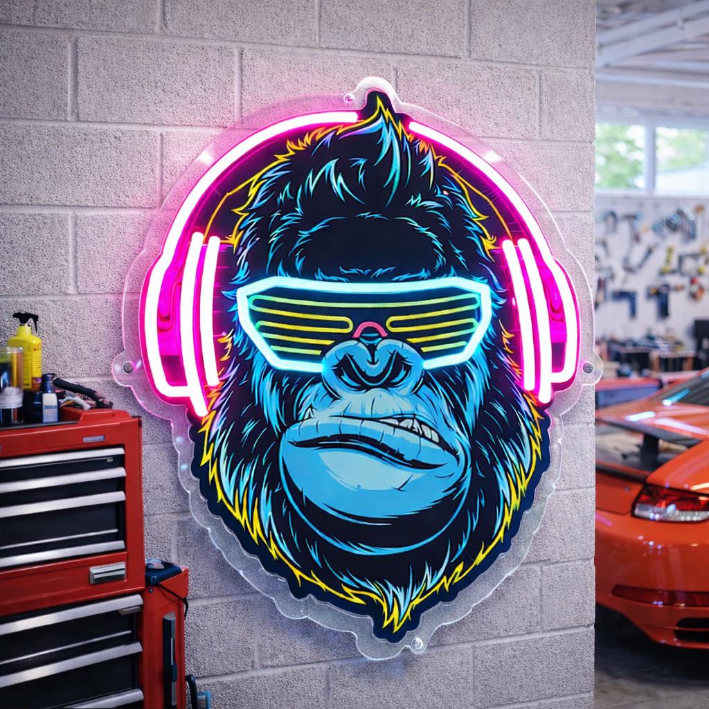 Cyber Gorilla Neon Sign | Gamer LED Wall Decor | Retro Futuristic Neon Light