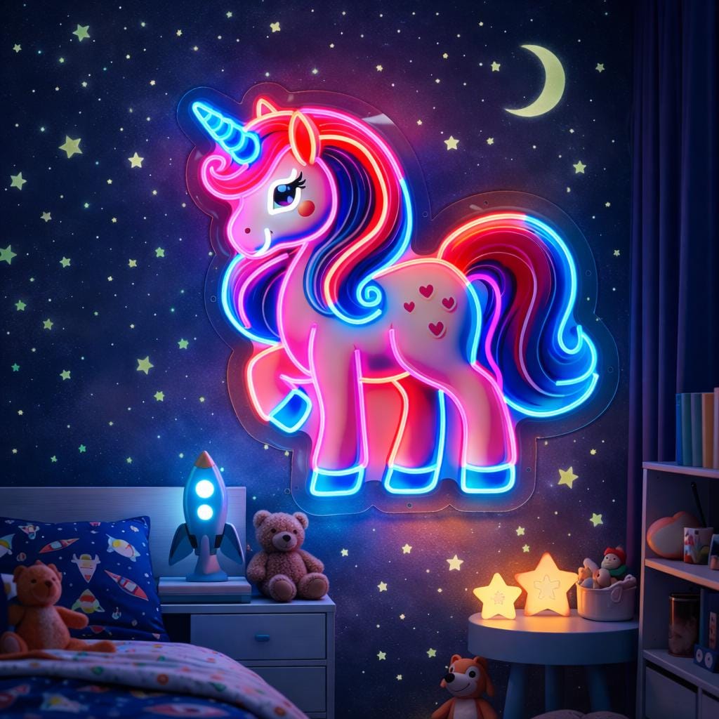 Cute Unicorn Neon Sign | Fantasy LED Wall Decor | Kids Room Neon Light