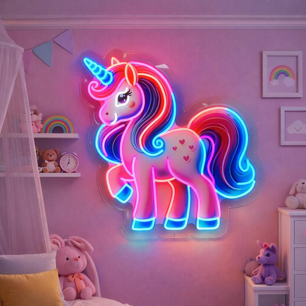 Cute Unicorn Neon Sign | Fantasy LED Wall Decor | Kids Room Neon Light