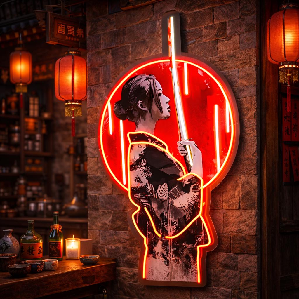 Samurai Neon Wall Light, Japanese Katana Art LED Sign, Asian Restaurant Decor, Anime Style Neon Wall Art, Meon Sign Mariuana, Neon Gift