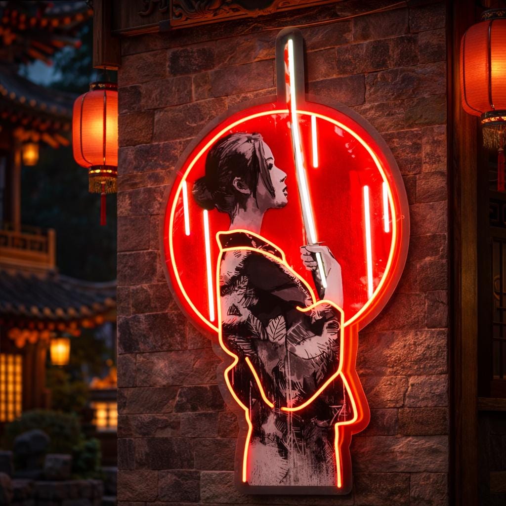 Samurai Neon Wall Light, Japanese Katana Art LED Sign, Asian Restaurant Decor, Anime Style Neon Wall Art, Meon Sign Mariuana, Neon Gift
