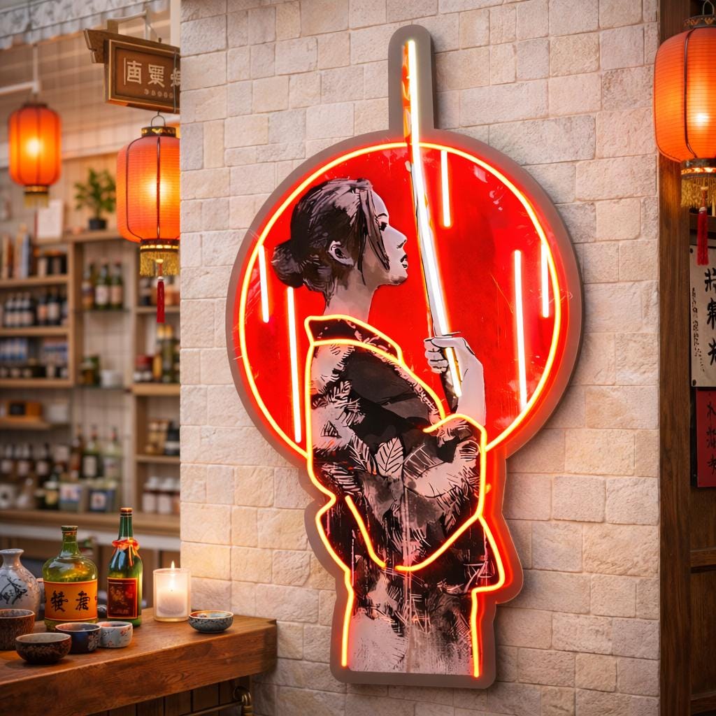 Samurai Neon Wall Light, Japanese Katana Art LED Sign, Asian Restaurant Decor, Anime Style Neon Wall Art, Meon Sign Mariuana, Neon Gift