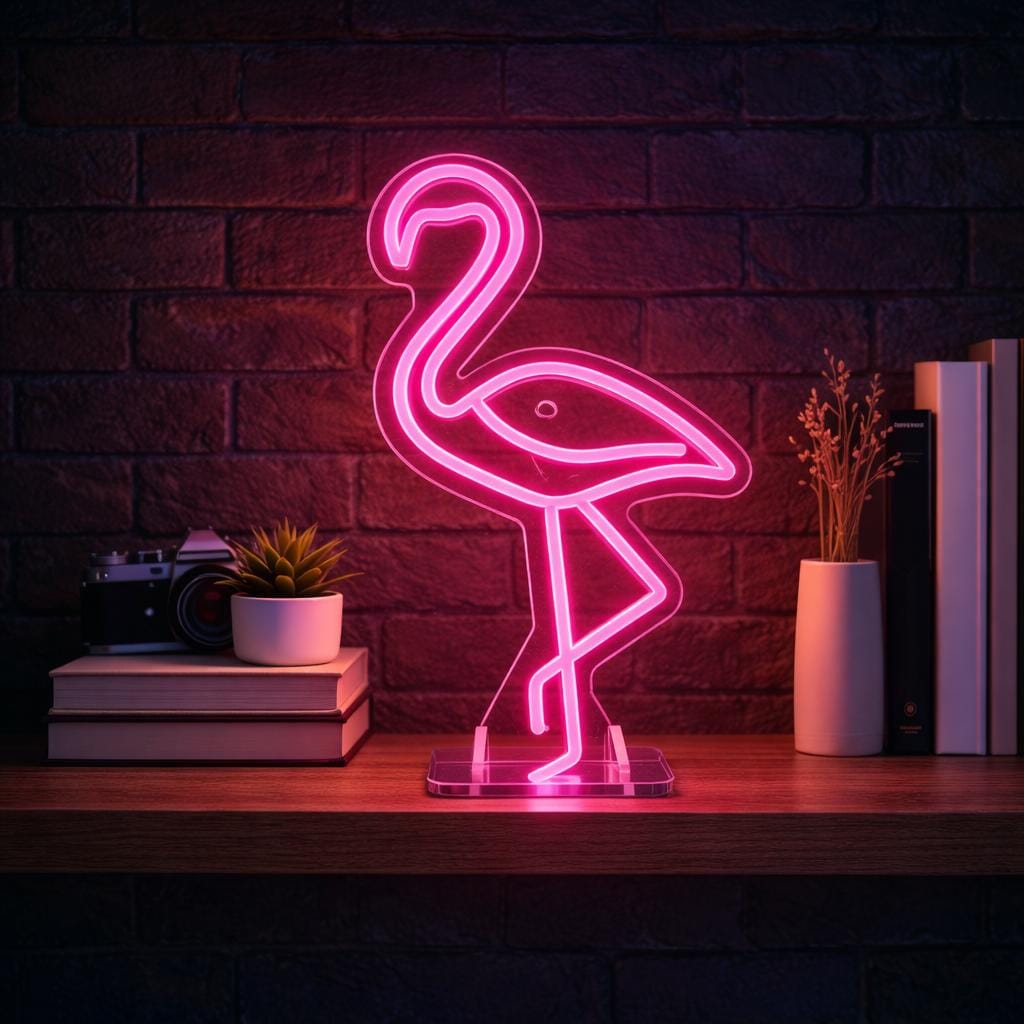 Pink Flamingo Neon LED Table Lamp, Home Office Decor