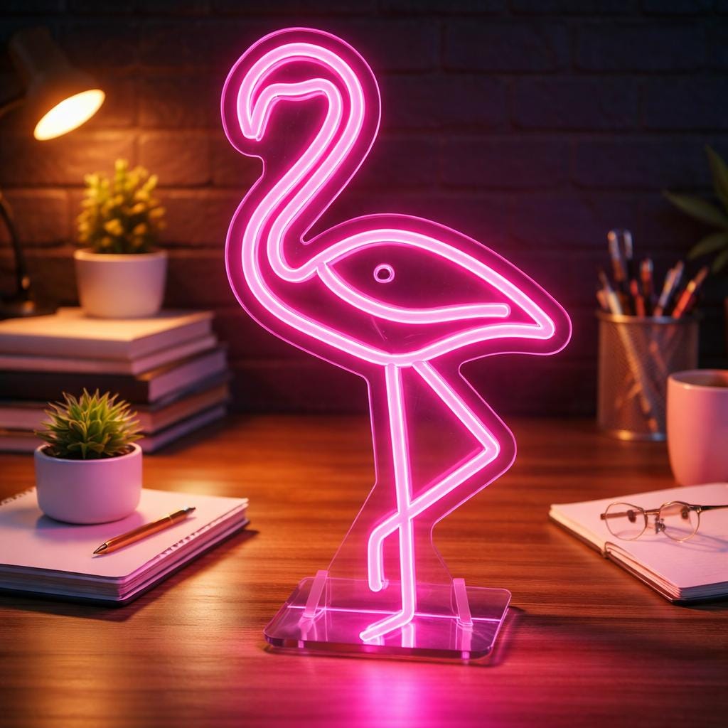 Pink Flamingo Neon LED Table Lamp, Home Office Decor