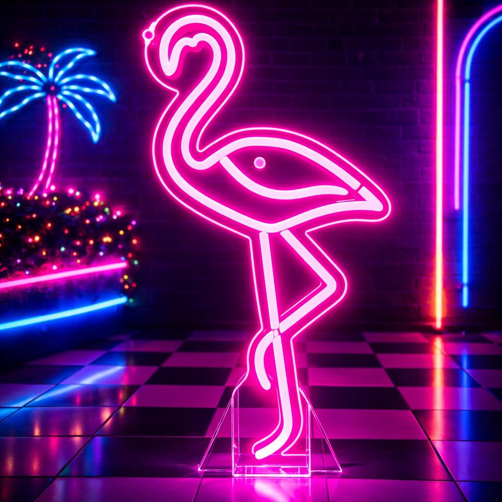 Pink Flamingo Neon LED Table Lamp, Home Office Decor