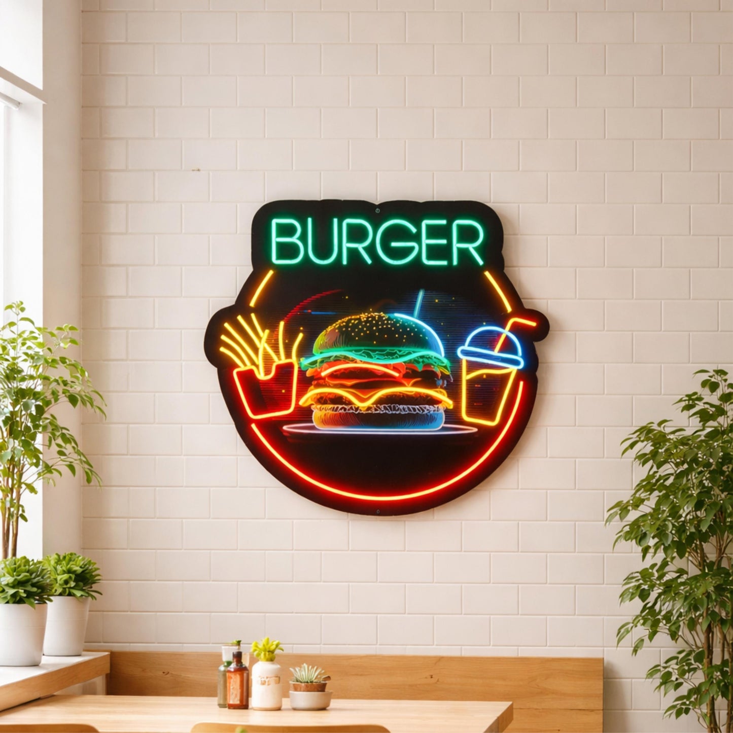 Burger Neon Sign | Fast Food LED Wall Decor | Restaurant Neon Light
