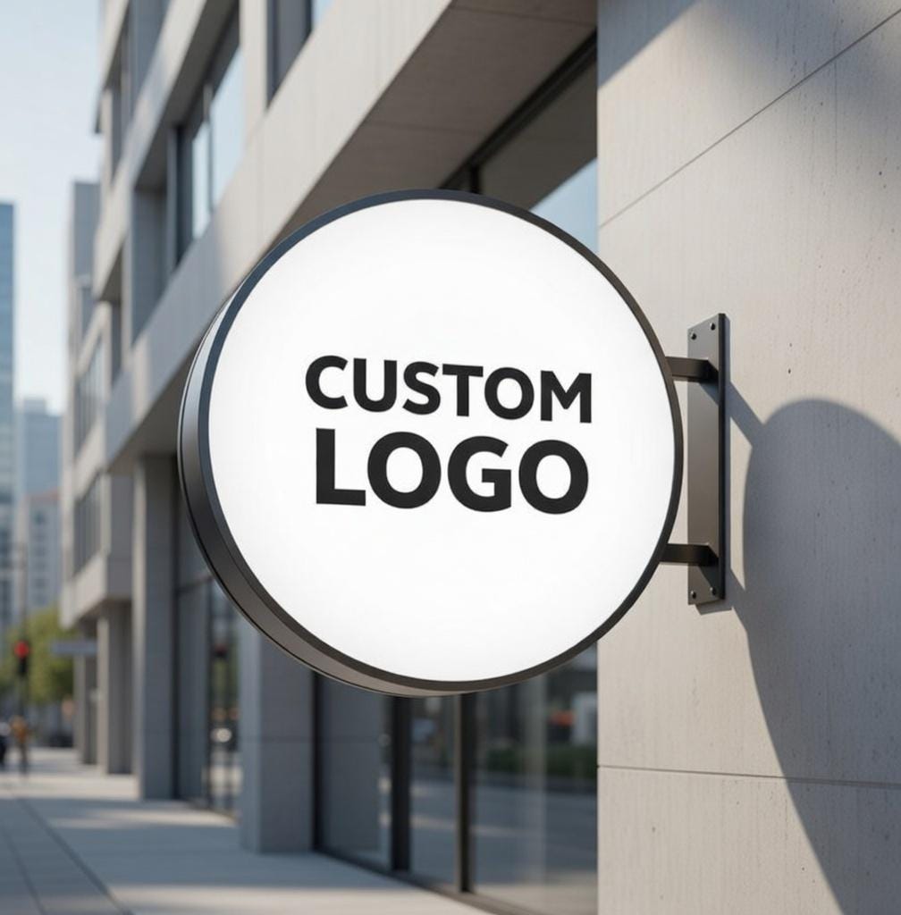 Custom Round Projecting Sign | Personalized Business Logo Sign | Modern Wall Mounted Sign