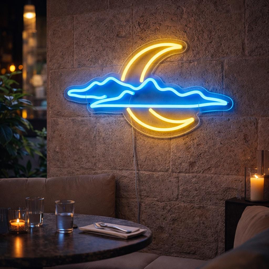 Moon & Cloud Neon Sign | Celestial LED Wall Decor | Modern Neon Light