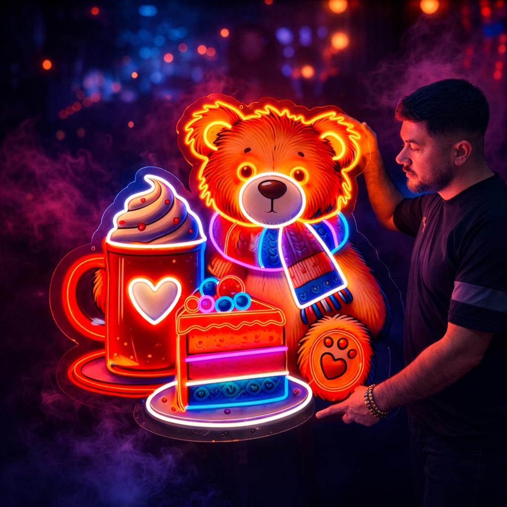 Cute Teddy Bear Neon Sign | Kids Room LED Wall Decor | Colorful Neon Light