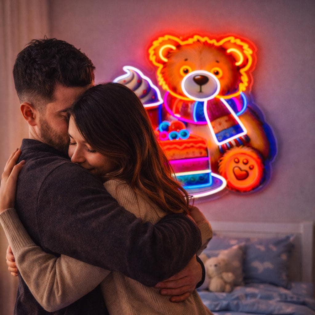 Cute Teddy Bear Neon Sign | Kids Room LED Wall Decor | Colorful Neon Light