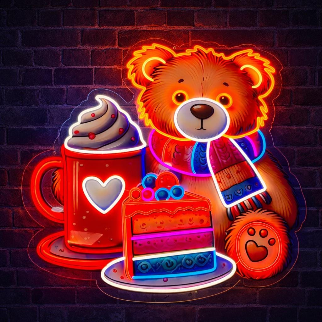 Cute Teddy Bear Neon Sign | Kids Room LED Wall Decor | Colorful Neon Light