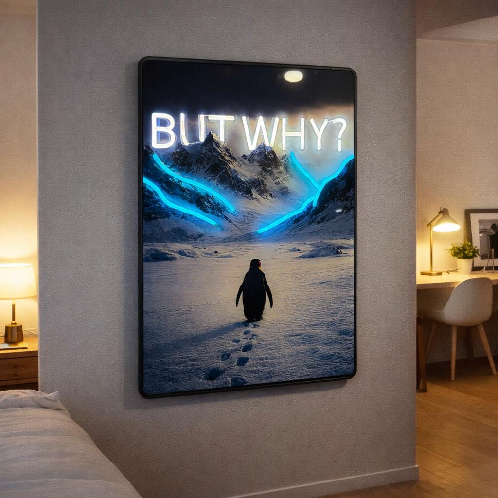But Why? Neon Art Wall Decor | Inspirational LED Canvas Frame | Modern Wall Art
