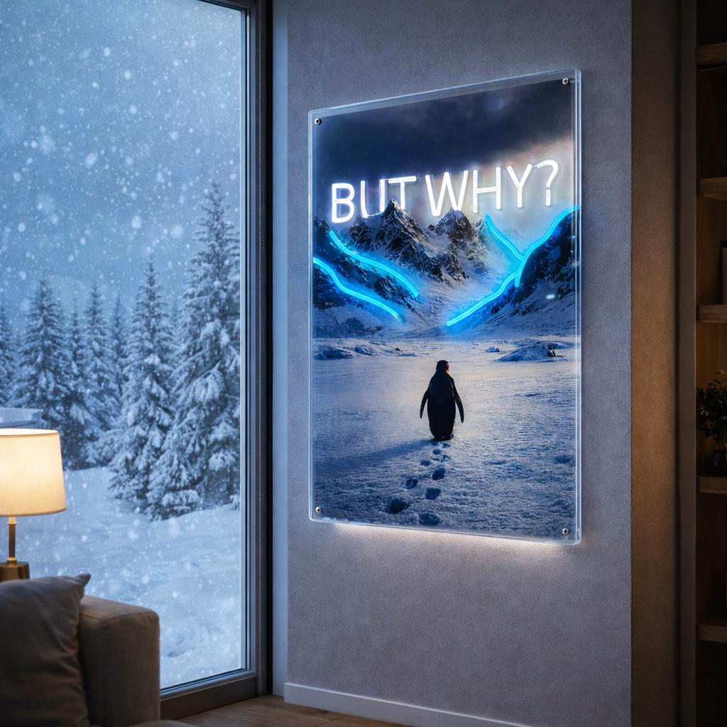 But Why? Neon Art Wall Decor | Inspirational LED Canvas Frame | Modern Wall Art