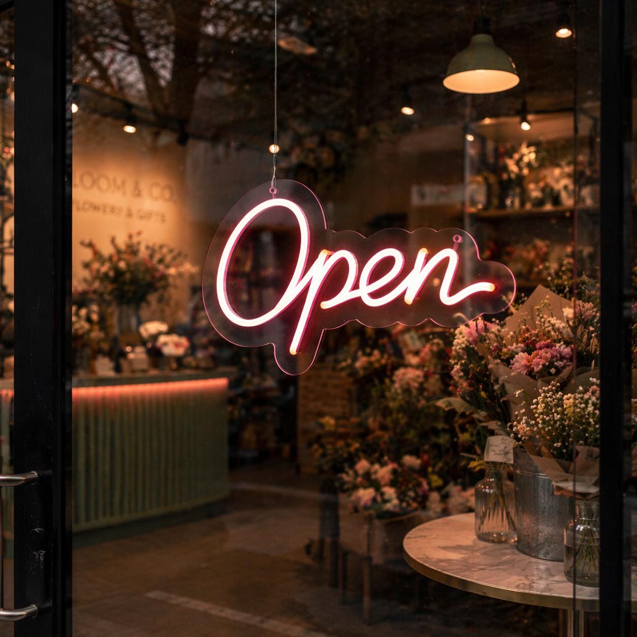 LED Neon Open Sign, Plexiglass Window Decor, Cafe Bar Business Light