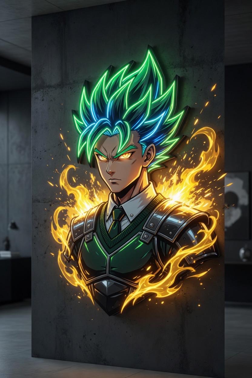 Anime Neon LED Sign, Fire Aura Character, Gamer Room Decor, Wall Art