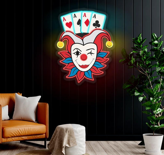 Casino Joker Neon Sign, LED Poker Wall Art, Acrylic LED Light, Game Room Decor, Vegas Style Neon Light, Casino Party Decoration, Handmade LE