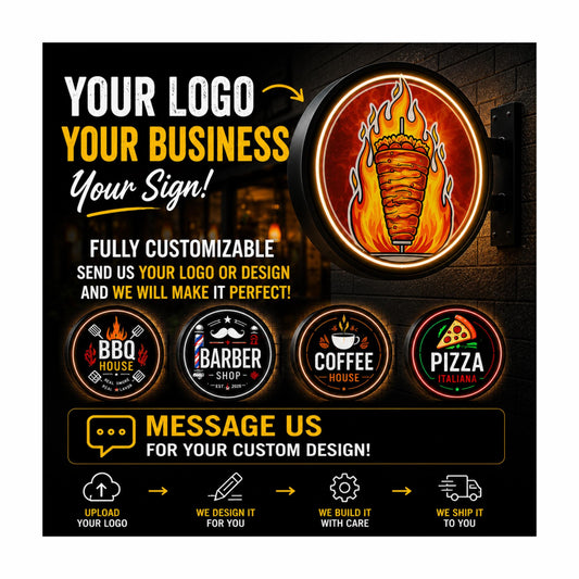 Custom Rotating Round Lightbox Sign – Personalized Shawarma Logo Sign – Your Own Design & Business Logo